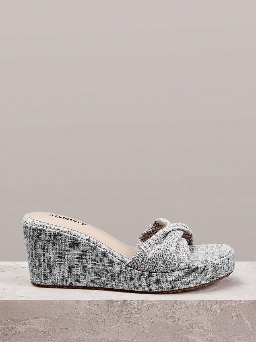 Styleloop Ladies Shoes, Linen Texture, Gray, Open-Toed, Wedge Sandals, Retro Style, Suitable For Summer French Casual Vacation Wear - Grey - View 1