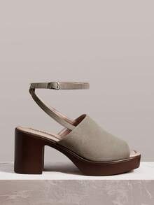 Styleloop Sandal Suede Bertekstur Halus dengan Tali Ganda di Belakang, Sepatu Hak Tebal Ujung Persegi, Sepatu Hak Tinggi Serbaguna Terbaru untuk Musim Panas 2026 - Khaki - View 1