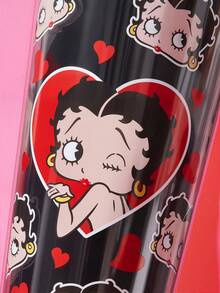 Betty Boop x SHEIN 24 Oz / 700 Ml 雷射冷感平底杯 櫻桃圖案 適合購物、辦公室冷飲、夏季飲品禮物 - 黑紅色 - 查看 5
