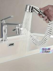 Faucet Extender With External Shower Head Durable Plastic Bathroom Adapter Easy Install No Power Needed Pet Bathing Accessory Fall Gift Modern Design - silver - View 1