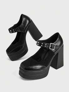 Sugerpunk Fashion Women's Platform High-Heeled Shoes, Punk Style Gothic Buckle With Inlaid Rivets Decoration, Classic Sexy Suitable For Parties, Nightclub - Dark Night - View 5