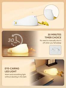 JMMO Duck Shape Night Light, Cute Flat Duck Lamp, Table Lamp, Dimmable, USB Rechargeable, Nursing Light, Bedside Night Light - White - View 2
