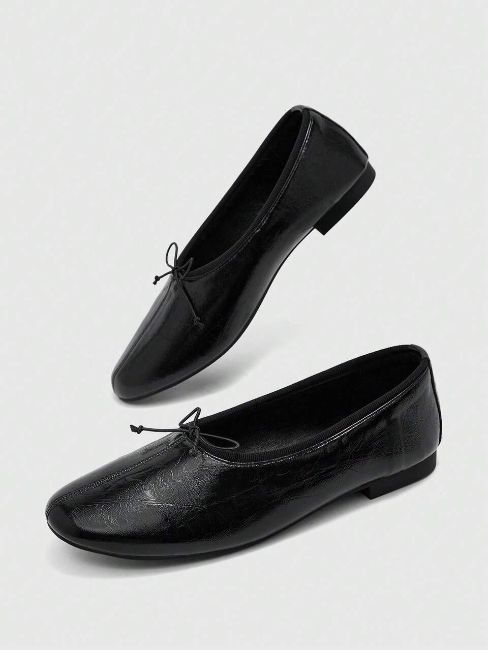 CUCCOO BIZCHIC Gentle Style Black Round Toe Flat Bottom Low Vamp Shoes, Bow Slip-On Slouchy Ballet Shoes Are Not Tired Of Commuting Women's Shoes Fall Shoes