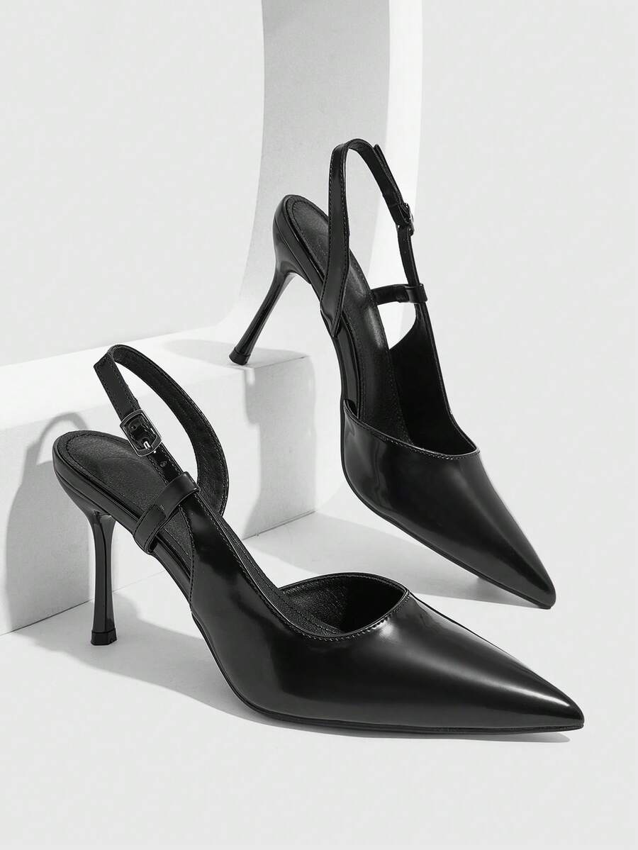CUCCOO SZL Fashion Women's Spring And Summer Black Matte PU Pointed High Heels Women's Rear Strap Stiletto Shoes Fall Shoes - Black matte - View 1