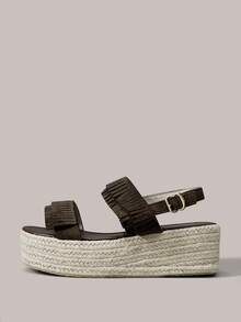 Styleloop Brown Tassel Thick-Soled Muffin Sandals Women's, Hemp-Braided Wedge Heel Buckle With Open-Toed Sandals - Brown - View 6