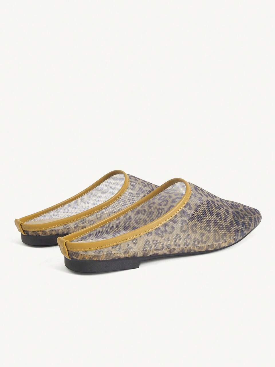 CUCCOO CHICEST Women's Spring And Summer New Leopard Print Mesh Yarn Hollow Square Toe Closed Toe Half Slippers Outside Breathable Flat-Bottomed Mueller Shoes