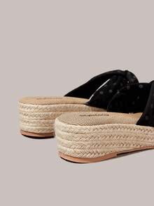 Styleloop Spring And Summer Casual Hemp Rope Bottom Black Polka Dot Women's Slope Heel Platform Sandals Slippers Daily Commute Simple Vacation Travel Pastoral B - Black - View 8