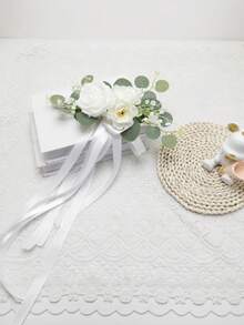 1 Peça Arranjo Floral Artificial de Eucalipto e Rosa para Encosto de Cadeira, Decoração de Casamento e Festa ao Ar Livre, Ornamento de Mesa, Plástico Realista, Sem Rega, Fácil Manutenção, Versátil para Uso Interno e Externo, Decoração para Casa e Jardim, Presente - Multicolorido - Visão 3