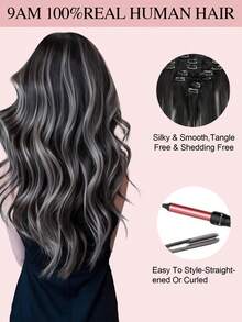 Clip In Hair Extensions Real Human Hair Remy Human Hair Extensions Clip Ins For Women, Natural Human Hair Clip Ins Hair Extensions - S1B/GREY/1B - View 15