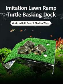 1 Turtle Sun Floating Island With Artificial Grass Platform-Turtle Tank/Fish Tank Decoration Reptile Accessories Mini Swimming Ring, Suitable For Brazilian Squirrel Turtle/Water Turtle/Tortoise To Rest, Sun, Climbing Reptile Habitat Decoration - Multicolor - View 3