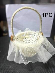 Elegant Lace Fabric Wedding Flower Basket, Perfect For Bridesmaids To Hold, Suitable For Decorating Western-Style Weddings - Multicolor - View 6