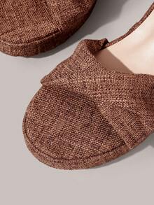 Styleloop Ladies Shoes, Linen Texture, Brown, Open-Toed, Wedge Sandals, Retro Style, Suitable For Summer French Casual Vacation Wear - Brown - View 5