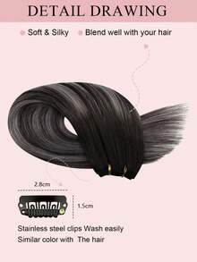 Clip In Hair Extensions Real Human Hair Remy Human Hair Extensions Clip Ins For Women, Natural Human Hair Clip Ins Hair Extensions - S1B/GREY/1B - View 5