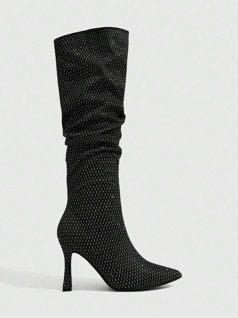 CUCCOO SZL Women Shoes Pointed Stiletto Black Pile Boots Sexy Nightclub Party Party High Boots Women's Knee Boots High Boots