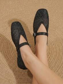 Styleloop Señoras, Uñas de Sauce, Hebillas, Zapatos Planos. - Negro - Ver 2
