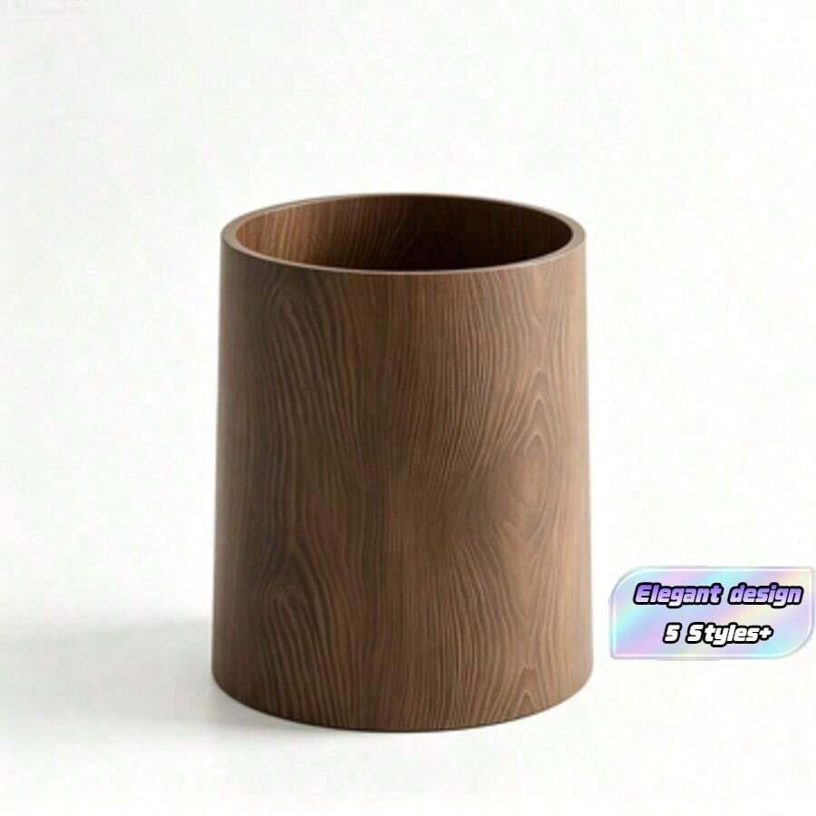 Faux Wood Grain Flip Lid Trash Can, Cylindrical Lid Waste Bin, Home Decor - Multicolor - View 1
