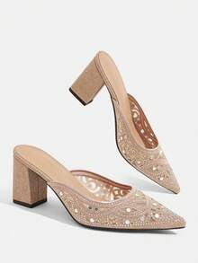 CUCCOO TILAWA Elegante spitze Damen-High-Heels aus Metall mit zarter Stickerei und Laser-Strass-Design - Champagnerfarben - Übersicht 4