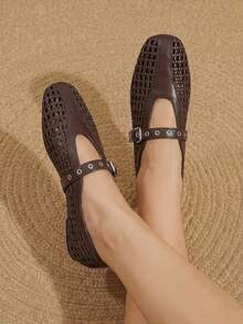 Styleloop Wanita, Paku Willow, Gesper, Sepatu Datar. - Cokelat tua - View 2
