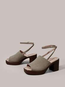 Styleloop Sandal Suede Bertekstur Halus dengan Tali Ganda di Belakang, Sepatu Hak Tebal Ujung Persegi, Sepatu Hak Tinggi Serbaguna Terbaru untuk Musim Panas 2026 - Khaki - View 8