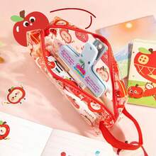 1 pieza Estuche de lápiz de PVC con diseño de capibara - Bolsa con cremallera de una sola capa de gran capacidad - Bolsa de bolígrafos impermeable para la escuela y la oficina - Rojo - Ver 7