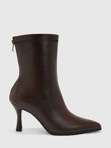 CUCCOO BIZCHIC Women's Side Zipper Slim High Boots Pointed Toe Thin Heel High Heel Temperament Commuter Style Workplace Versatile Fashion Boots - Brown - View 1