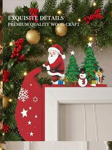 2Pcs Santa Claus Door Frame Decor, Reusable Wooden Christmas Party Sign Ornaments, Creative Home Decoration For Door Tops & Window Interior Holiday Decor - one size fits all - View 2