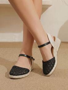 Styleloop Women's Wedges & Platform Shoes, Black Mesh Hollow Sandals, Bohemian Style, Island Vacation, Versatile For Travel And Commuting, A Must For Travel - Black - View 2