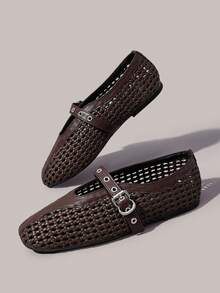 Styleloop Wanita, Paku Willow, Gesper, Sepatu Datar. - Cokelat tua - View 1