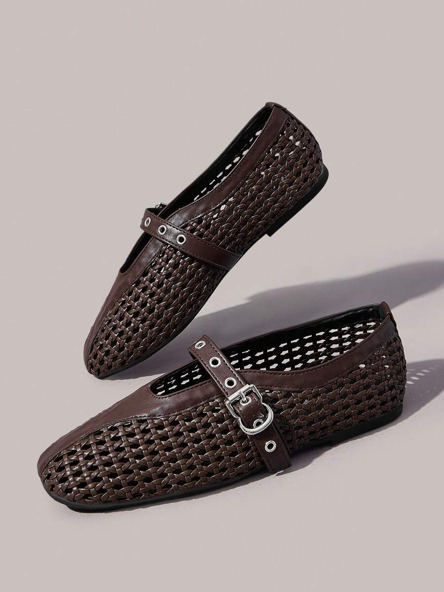 Styleloop Wanita, Paku Willow, Gesper, Sepatu Datar. - Cokelat tua - View 1