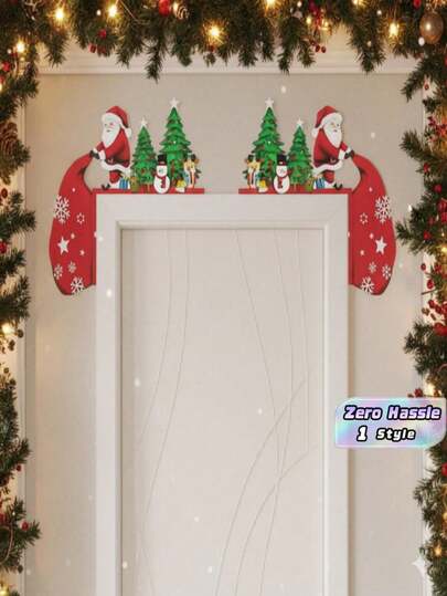 2 piezas Decoración de marco de puerta de Papá Noel, adornos de letrero de madera reutilizables para fiesta de Navidad, decoración creativa del hogar para la parte superior de la puerta & decoración interior de ventana para días festivos