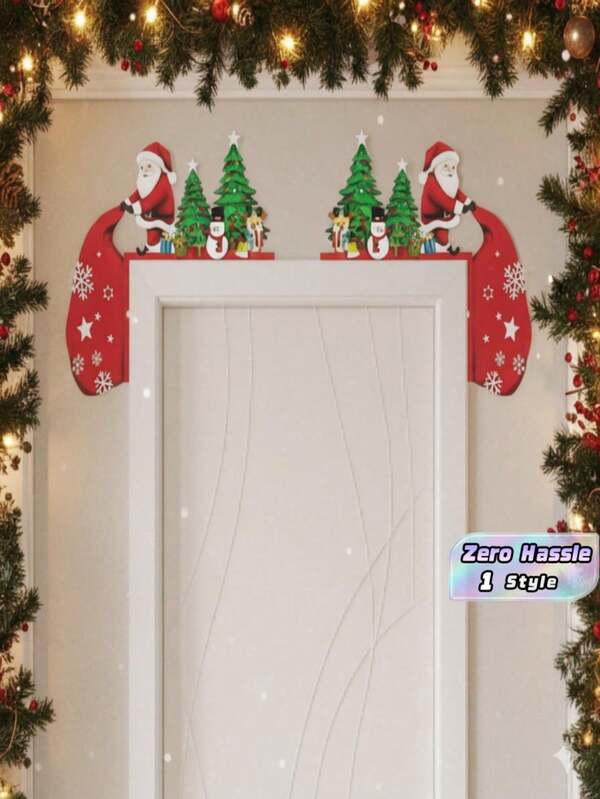 2Pcs Santa Claus Door Frame Decor, Reusable Wooden Christmas Party Sign Ornaments, Creative Home Decoration For Door Tops & Window Interior Holiday Decor