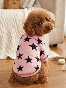PETSIN 1 Pc Unisex Pet Star Print Warm Crew Neck , Pink Flannel - Multicolor - View 4