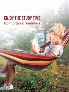 3-In-1 Hammock: A Durable And Portable Hammock Made From Comfortable Fabric. Comes With A Travel Bag And Ropes, Perfect For Garden Camping, Indoor/Outdoor Terraces, Balconies, Backyards, Beaches, And Parks. - multicolor - View 2