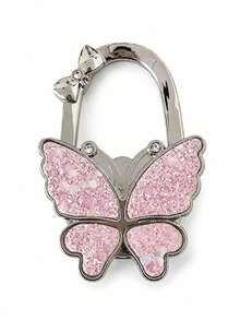 Zazumi 1pc Glitter Butterfly Star Table Bag Hanger, Polished Silver‑Tone Metal Foldable Handbag Hook, Decorative Desktop Bag Holder , Portable Table Edge Accessory Hook ,Apartment Friendly Kitchen, Travel; Great Gift For Spring Or Mother's Day. - Multicolor - View 10