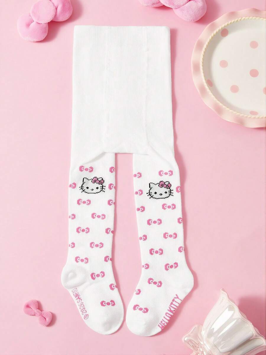 HELLO KITTY AND FRIENDS | SHEIN 1 Buah Celana Ketat Bayi Perempuan Motif Pink, Legging Anak-Anak, Legging Lucu untuk Musim Semi dan Gugur - Red and White - View 1