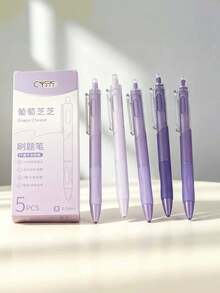 5Pcs/Set Retractable Gel Pens – Comfortable Silicone Grip, 0.5mm Black Ink, Smooth Writing Stationery Set For Office, School, Daily Use, Back-To-School Supplies - one-size - View 2