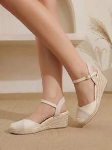 Styleloop Women's Woven Rope Platform & Wedge Sandals, Bohemian Style Western Music Festival Party Wear For Christmas Valentine's Day Vacation Outfits Travel - Beige - View 2