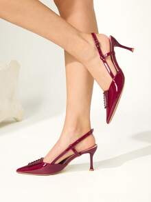 CUCCOO CHICEST Ladies Temperament Red Pointed Empty High Heels Sandals Stiletto Dinner Shoes - Red - View 6