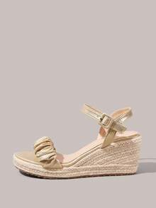 Styleloop Ladies Braided Rope Bottom Wedge Sandals Vacation Style Bohemian Fashion Vintage American Western Music Festival Party Dress Suitable For Christmas Va - Light gold - View 6