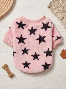 PETSIN 1 Pc Unisex Pet Star Print Warm Crew Neck , Pink Flannel - Multicolor - View 1
