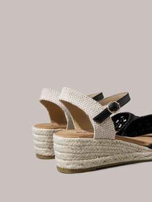 Styleloop Women's Wedges & Platform Shoes, Black Mesh Hollow Sandals, Bohemian Style, Island Vacation, Versatile For Travel And Commuting, A Must For Travel - Black - View 5
