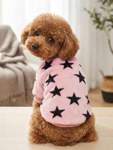 PETSIN 1 Pc Unisex Pet Star Print Warm Crew Neck , Pink Flannel - Multicolor - View 2