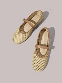 Styleloop Ladies PP Straw Upper, Buckle, Decoration, Flat Shoes - Apricot - View 3