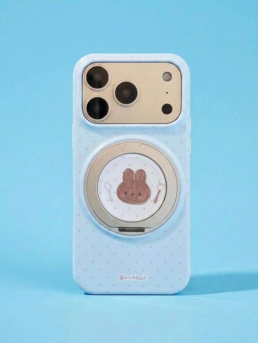 ShellaStory 適用於 Apple 17 Pro Max 手機殼的旋轉支架，手機 16 卡通兔子波點 15 膜點磁吸，可愛女孩創意簡約卡片風小眾 Ins 風 - 藍色 - 查看 1
