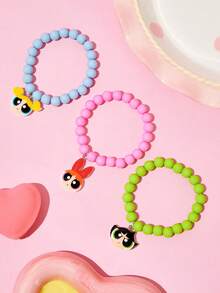 THE POWERPUFF GIRLS X SHEIN SHEIN XHello Kitty And Friends 聯名款適合女孩裝扮可愛串珠彈力手鍊 3 入組 - 彩色 - 查看 5