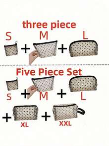 1PC 5PCS Heart Shaped Mesh Cosmetic Bag Set - Bohemian Black Portable Zipper Makeup Storage Pouch For Home Office Travel Christmas Holiday Gift - Multicolor - View 15