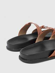 HighSole Ladies Spring And Summer Brown Casual Simple Two-Word Buckle Home Outdoor Walk Comfortable Flat Bottom Sandals - Brown - View 4