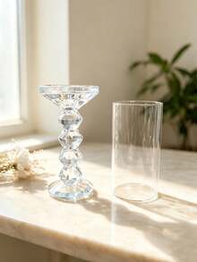 Exquisite Crystal Glass Candlestick, Windproof Round Crystal Candle Holder For Outdoor Wedding, Table Decor Ornament, Glass Candle Holder Decor Craft For Outdoor Wedding Dinner Table - 1PC - View 6
