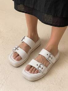 HighSole Women's Thick-Soled Sandals, Casual Solid Wedge Sandal Vacation Shoes Summer - Apricot - View 7