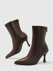 CUCCOO BIZCHIC Women's Side Zipper Slim High Boots Pointed Toe Thin Heel High Heel Temperament Commuter Style Workplace Versatile Fashion Boots - Brown - View 5